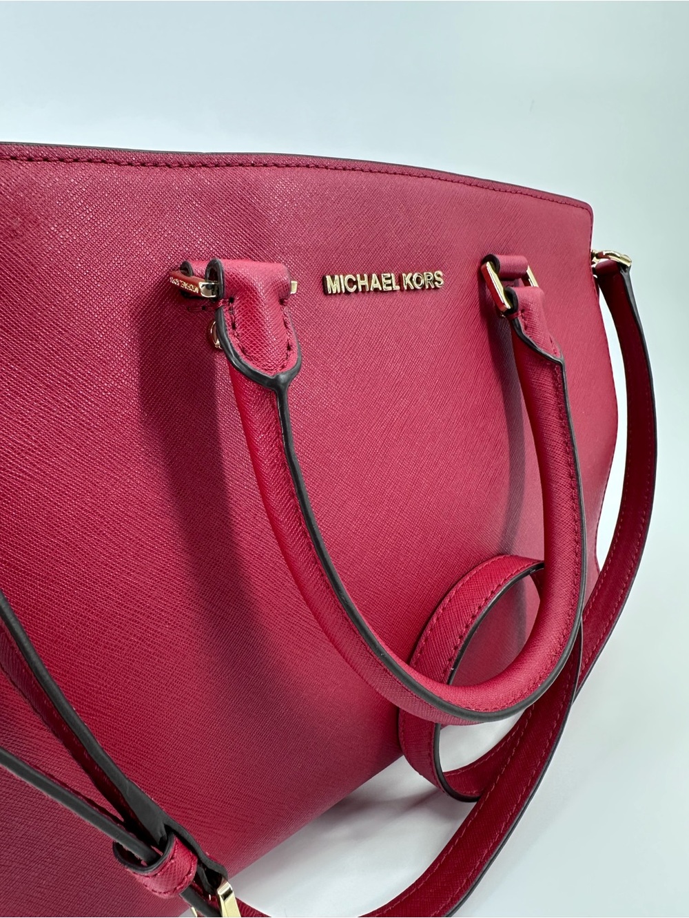 Michael Kors Red Selma Large Saffiano Leather Satchel with Gold Hardware - Picture 2 of 16